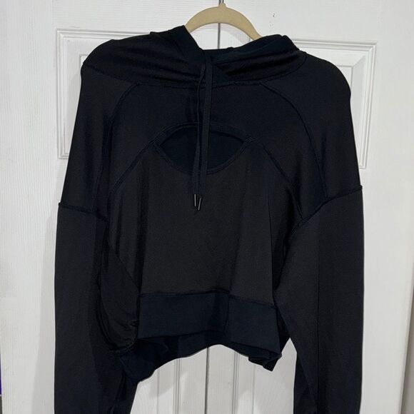 90 degrees soft light scuba Zoe cropped hoodie Black Women's Top - Picture 2 of 4